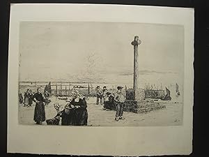 Imagen del vendedor de Steinernes Kreuz (Bretagne) Original-Radierung, Motiv: 31 x 49 cm; Blatt: 45 x 56 cm, gutes Blatt a la venta por Antiquariat Schleifer
