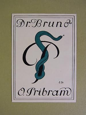 Seller image for Exlibris fr Dr. Bruno O. Pribram. Motiv: Um Initiale "P" gewundene skulap-Natter for sale by Antiquariat Weber