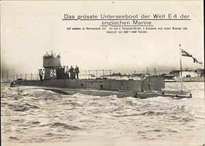 Riesen Ansichtskarte / Postkarte Britisches U-Boot E-4