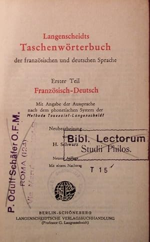 Langenscheidts Taschenwörterbuch der französischen und deutschen Sprache. 9. Auflage