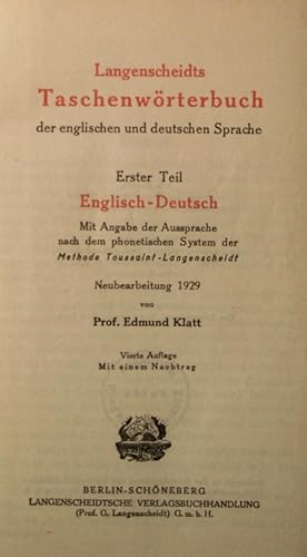 Langenscheidts Taschenwörterbuch der englischen und deutschen Sprache.