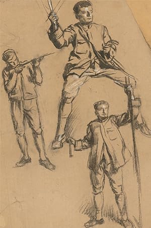 Giorgio Matteo Aicardi (1891-1985) - Charcoal Drawing, Studies of Military Men