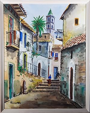 A. Colomer - 20th Century Watercolour, Vibrant Street Scene
