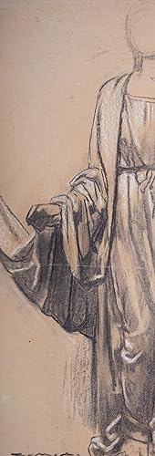 Giorgio Matteo Aicardi (1891-1985) - Charcoal Drawing, Study, Figure in Robes