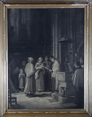 Mid 19th Century Charcoal Drawing - Christening