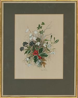 Mary Brown - 20th Century Gouache, Still Life with Snowdrops