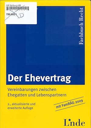 Seller image for Der Ehevertrag Vereinbarungen zwischen Ehegatten und Lebenspartnern for sale by avelibro OHG