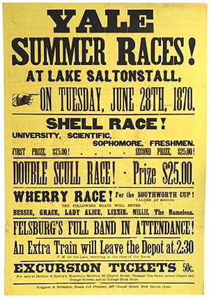 Rare 1870 Yale University Summer Boat Races Broadside