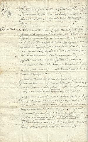 Mémoire pour establir en faveur de Monseigneur L'Archevesque de Narbonne les droits de Dixme et d...