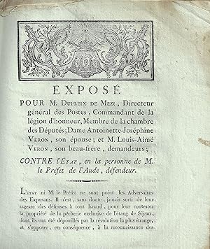 Exposé pour M. Dupleix de Mezi contre l'État, propriété exclusive de la pêcherie de l'Étang de Si...