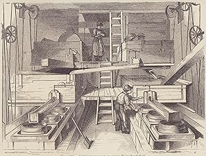 Seller image for Schlämmapparat in einer Porzellanmanufaktur. Stahlstich von 1885 nach B. Strassberger. for sale by ANTIQUARIAT Franke BRUDDENBOOKS