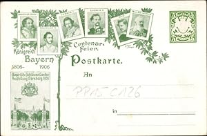 Ganzsache Ansichtskarte / Postkarte Centenarfeier Königreich Bayern 1906, Prinzregent Luitpold vo...