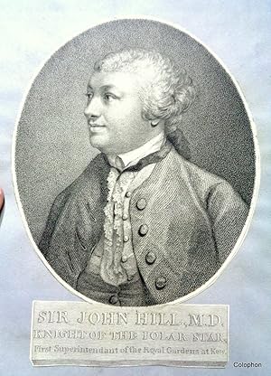 Sir John Hill (M.D.) 1st Superintendant of Kew Gardens. Late 18th century Copper Engraved Portrai...