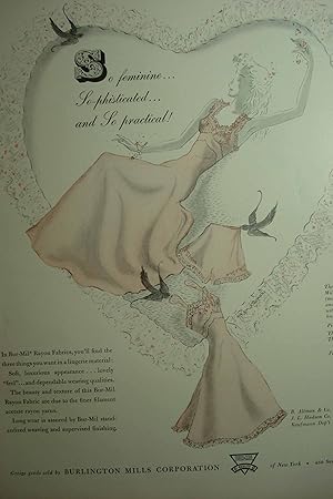 Imagen del vendedor de Ad for Burlington Mills for Bur-Mil Rayon Fabrics, Lingerie "So Feminine.so-Phisticated .and so Practical!" a la venta por Hammonds Antiques & Books