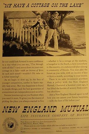 Seller image for Advertisement: New England Mutual WE HAVE a COTTAGE on the LAKE for sale by Hammonds Antiques & Books