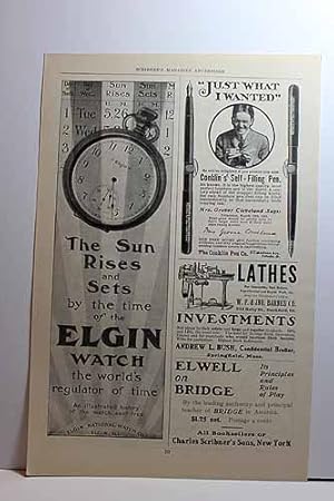 Seller image for Advertisement for Elgin Watches; Conklin's Self-Filling Pen for sale by Hammonds Antiques & Books