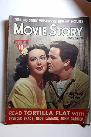 Seller image for Movie Story, June 1942, Tortilla Flat with Hedy Lamarr and John Garfield on Cover Articles: I Married an Angel, Jeanette MacDonald, Nelson Eddy; Eagle Squadron, Diana Barrymore, Robert Stack; Whispering Ghosts, Milton Berle, Glenda Joyce; Cobana, Marjorie Woodworth for sale by Hammonds Antiques & Books