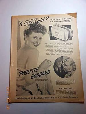 Immagine del venditore per Advertisement: Paulette Goddard for Lux Soap "A Lux Girl?" venduto da Hammonds Antiques & Books