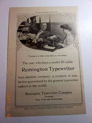 Immagine del venditore per Advertisement for Remington "Certainty is What a Man Seeks in Everything." venduto da Hammonds Antiques & Books