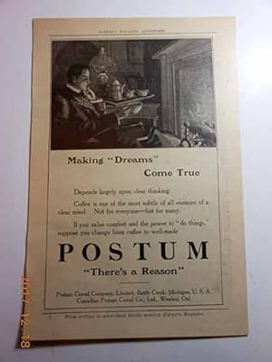 Immagine del venditore per Advertisement Postum Cereal Company "Making 'dreams' Come True." venduto da Hammonds Antiques & Books