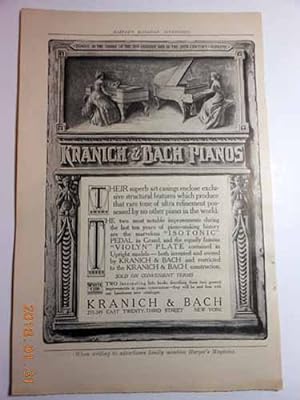 Immagine del venditore per Advertisement: Kranich & Bach Pianos "Famous in the Middle of the 19th Century." venduto da Hammonds Antiques & Books