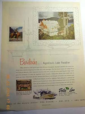 Seller image for Advertisement for Delta Line "Bariloche.argentina's Lake Paradise" for sale by Hammonds Antiques & Books