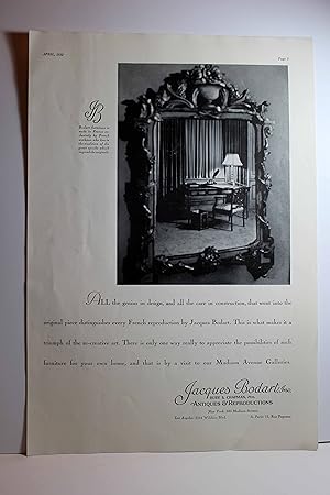 Seller image for Ad for Jacques Bodard, Antiques & Reproductions, New York for sale by Hammonds Antiques & Books