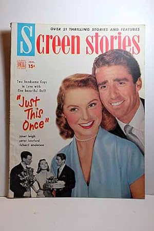 Seller image for Screen Stories Magazine, January 1952, JUST THIS ONCE, Janet Leigh, Peter Lawford on Cover Articles: the LADY SAYS NO, Joan Caulfield, David Niven; ILL NEVER FORGET YOU, Tyrone Power, Ann Blyth; DISTANT DRUMS, Gary Cooper for sale by Hammonds Antiques & Books