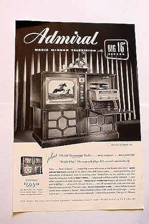 Immagine del venditore per Advertisement: Admiral Magic Mirror Television with Big 16" Screen "Plus FM-AM Dynamagic Radio.most Compact.most Powerful" venduto da Hammonds Antiques & Books