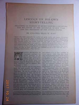 Seller image for Article: Lincoln on His Own Story-Telling Including an Incident of Secret History Concerning the Relations of the Govenor of New York and the President of the United States for sale by Hammonds Antiques & Books