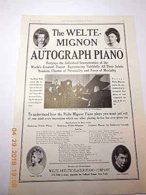 Seller image for Advertisement for Welte-Mignon Autograph Piano Images of I. J. Paderewski, Fannie Bloomfield Zeisler, Teresa Carreno, Josef Hofmann for sale by Hammonds Antiques & Books