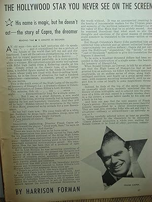 Bild des Verkufers fr Article: the Hollywood Star You Never See on the Screen His Name is Magic, but He Doesn't Act -- the Story of Frank Capra, the Dreanmer zum Verkauf von Hammonds Antiques & Books