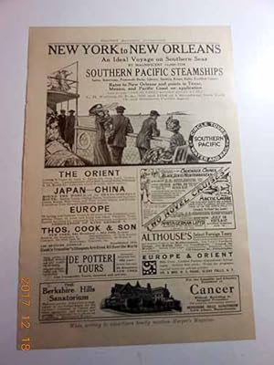 Immagine del venditore per Advertisement for Southern Pacific Steamships, New York to New Orleans "An Ideal Voyage on Southern Seas." venduto da Hammonds Antiques & Books