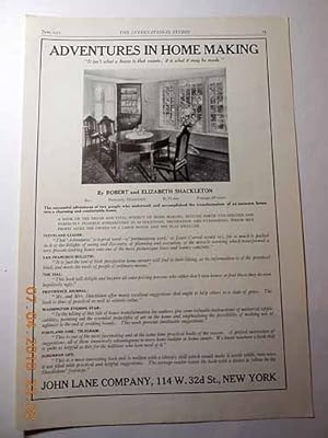 Immagine del venditore per Advertisements for the Book: Adventures in Home Making by Robert & Elizabeth Shackleton "It Isn't What a House is That Counts - it is What it May be Made" venduto da Hammonds Antiques & Books