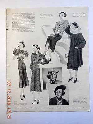 Bild des Verkufers fr Article: Womens Fashion Illustrations 1930s, Weekend Dresses, Hats, Coat, Blouise Vintage Drawings zum Verkauf von Hammonds Antiques & Books