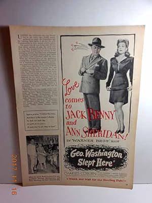 Immagine del venditore per Advertisement for Geo. Washington Slept Here with Jack Benny and Ann Sheridan venduto da Hammonds Antiques & Books