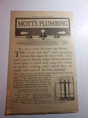 Immagine del venditore per Advertisement for Mott's Plumbing "See that your Fittings are right." venduto da Hammonds Antiques & Books