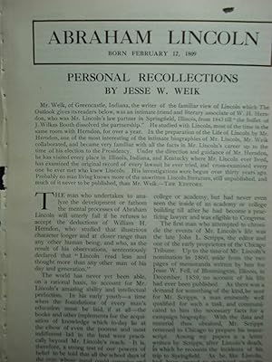 Bild des Verkufers fr Article: Abraham Lincoln: Personal Recollections zum Verkauf von Hammonds Antiques & Books