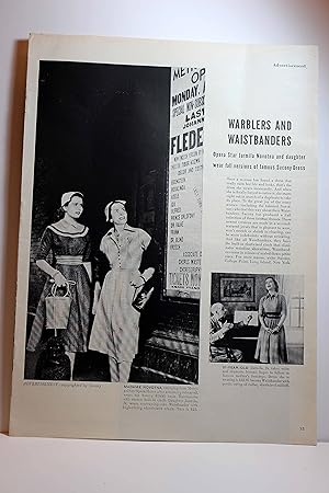 Seller image for Article: Warblers and Waistbanders "Opera Star Jarmila Novotna and Daughter Wear Fall Versions of Famous Sacony Dress" for sale by Hammonds Antiques & Books