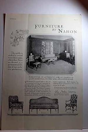 Seller image for Advertisement for Furniture by Nahon "Furniture of Authentic Period Design is Quite Essential to the Well-Planned Home" for sale by Hammonds Antiques & Books
