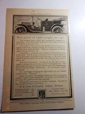 Immagine del venditore per Advertisement for Reo Motor Car Co. "Reo Proof of Light-Weight Strength" venduto da Hammonds Antiques & Books