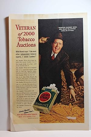 Seller image for Ad for Lucky Strike with Billie Branch "Veteran of 2000 Tobacco Auctions." for sale by Hammonds Antiques & Books