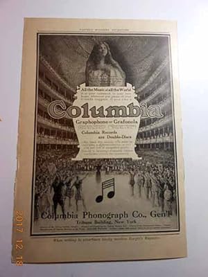 Immagine del venditore per Advertisement for Columbia Phonograph Company, Tribune Building, New York "All the Music of all the World." venduto da Hammonds Antiques & Books