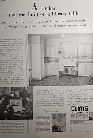 Bild des Verkufers fr Advertisement for "A Kitchen That Was Built on a Library Table" Curtis Woodwork Great Illustration of a 1930s "Modern" Kitchen zum Verkauf von Hammonds Antiques & Books