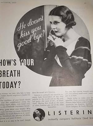 Immagine del venditore per Advertisement for Listerine: "He Doesnt Kiss You Good Bye? How's Your Breath Today?" venduto da Hammonds Antiques & Books