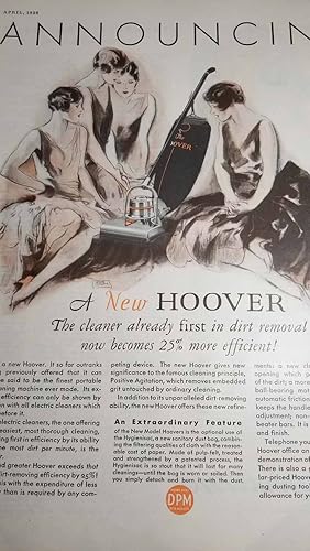 Bild des Verkufers fr Advertisement for Hoover Vacuum Cleaners "Announcing a New Hoover - the Cleaner Already Fist in Dirt Removal Now Becomes 25% More Efficient" zum Verkauf von Hammonds Antiques & Books