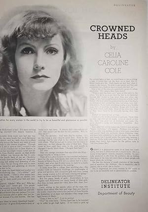 Imagen del vendedor de Article: Crowned Heads with Photo of Greta Garbo "Garbo is Inspiration for Every Woman in the World." a la venta por Hammonds Antiques & Books