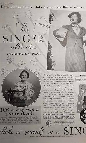 Immagine del venditore per Advertisement for Singer Sewing Machines "The Singer All-Star Wardrobe Plan" venduto da Hammonds Antiques & Books