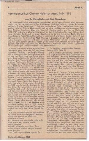 Immagine del venditore per Die Familie. Oktober 1963 - Mrz 1965. A - Z. - Aus dem Inhalt: Karlwilhelm Just - Kammermusikus Clamor Heinrich Abel / S. M. Auerbach: Die Auerbachs aus Bonn / Martin Neumann: Elsa Brndstrm - der Engel von Sibirien / Otto Dhner: Die Dhner aus Mittweida / Lothar Knig: Die Familie Eller und Ronsdorf. 300 Jahre Lebenskraft / Fengler-Archiv: Das schlesische Geschlecht Fengler / Familientag Feuerlein in Stuttgart 1964 / Die Familie Finkelnburg vom 17. bis zum 20. Jahrundert / Friedrich Zeis: Familientag Zeiss. venduto da Antiquariat Carl Wegner