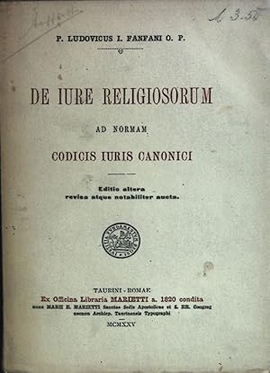 Seller image for De Iure Religiosorum ad norman Codicis Iuris Canonici. for sale by books4less (Versandantiquariat Petra Gros GmbH & Co. KG)